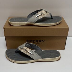NWT Sperry Briaded Thong Sandals in Gray & Cream, Size 8.5